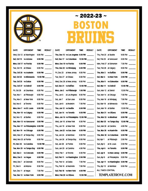 Boston Bruins Home Schedule 2022 23
