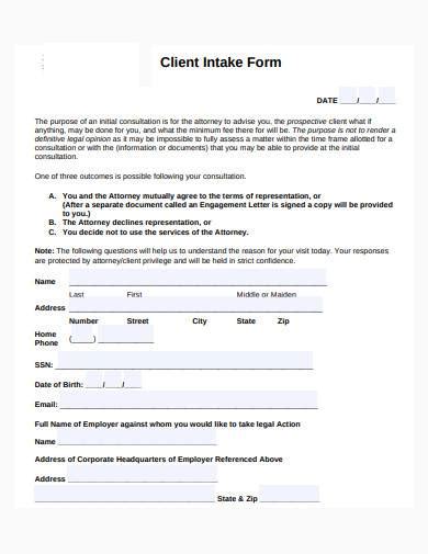 Free 9 Legal Client Intake Form Samples In Pdf Ms Word