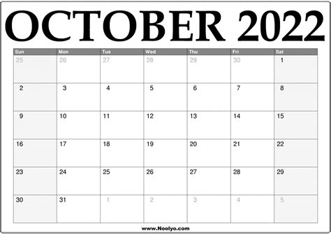 october 2022 calendars for word excel and pdf - october 2022 calendar ...
