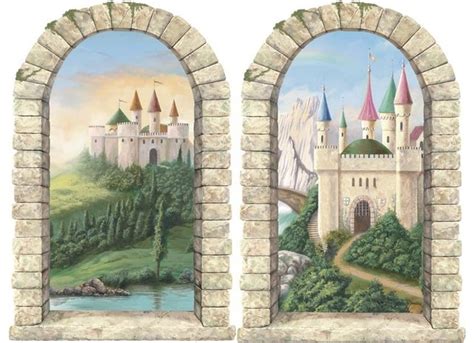 Castle Window Pre Pasted Wall Mural Set Of 2 Modern Wall Decals