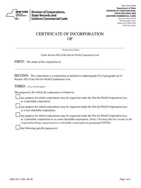 Incorporation Of Usa Non Profit S Ny State 2019 2024 Form Fill Out