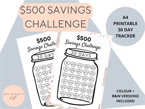 500 Dollars Saving Challenge Printable Us A4 Money Savings Challenge