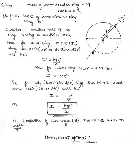 The Moment Of Inertia Of A Semicircular Ring Of Mass M And Radius R About An Axis Which Is