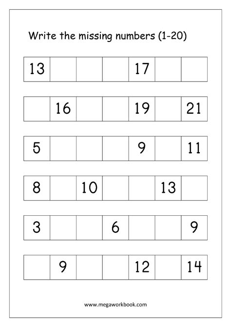 1 10 Missing Numbers Worksheet