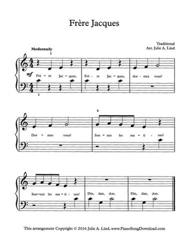 frere jacques  easy piano sheet   lyrics