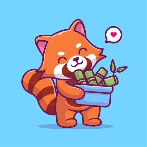 Premium Vector Cute Red Panda Bring Bamboo In Bucket Cartoon Vector