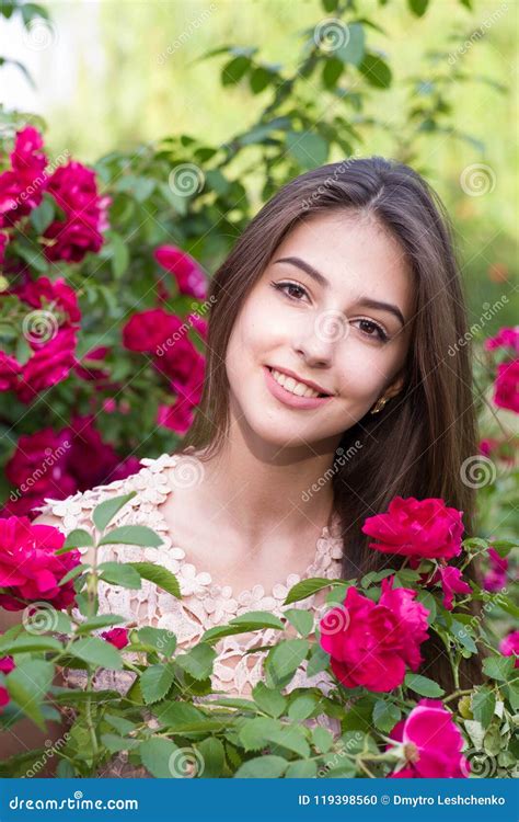 Portrait Of A Beautiful Girl Happy Girl Roses Rosarium Garden