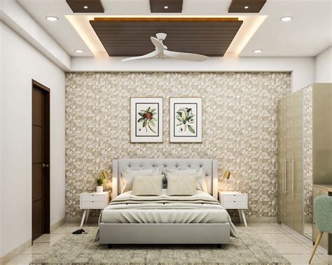 Compact Master Bedroom Design With Wooden False Ceiling Livspace