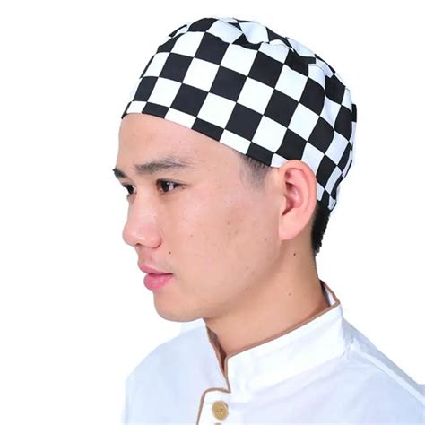 Professional Black And White Check Pattern Chefs Hat Cap Kitchen Catering Skull Cap One Size In