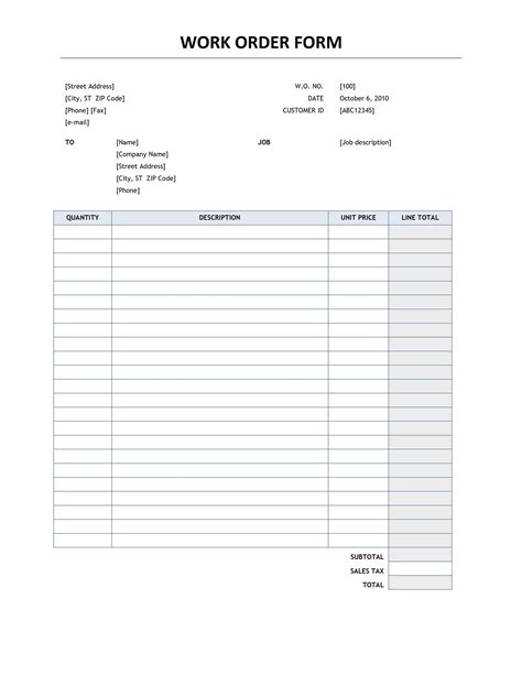 Free Printable Work Order Forms Clickup Product Order Form Template
