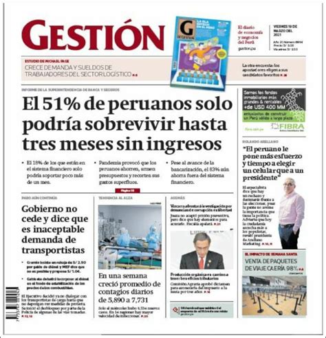 Newspaper Diario Gestión Peru Newspapers In Peru Mondays Edition