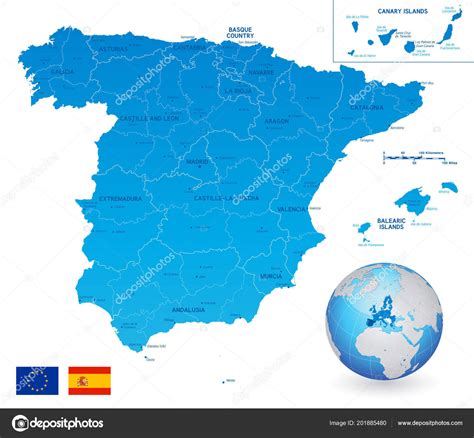 Mapa Político Vectorial España Con Fronteras Plenas Región Provincias