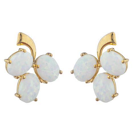 14kt Yellow Gold Plated Genuine Opal Oval Design Stud Earrings