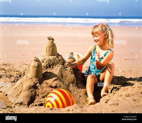 Little Girl Building Sand Castle In Victoria Australia Stock Photo Alamy