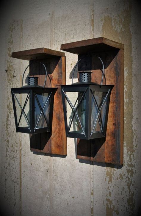 Rustic Wall Sconces Reclaimed Wood Candle Lanterns Farmhouse Etsy