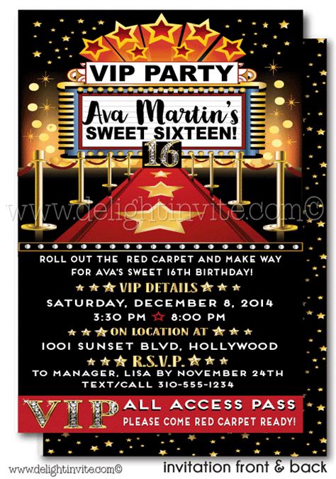 Hollywood Red Carpet Sweet 16 Digital Printable Invitation Di 465dp