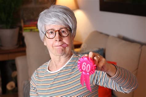 Woman Celebrating Her 60th Birthday Stock Photo Image Of Aged Female