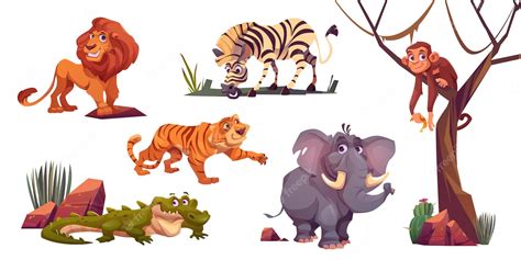 Free Vector Cartoon Wild Animals In Zoo Or Safari Park Set