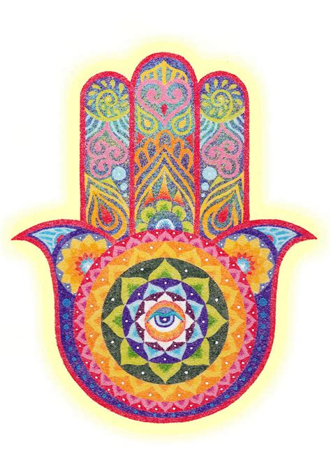 A hamsa is an image of a human hand that is used to ward off the evil eye, and can be found throughout the near and middle east. Sand Art Hamsa Hand Mandala Digital Art by Nobuaki Suzuki
