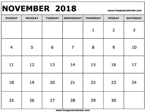 Blank November 2018 Calendar Printable Gloria Wilson Medium January