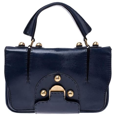 Fendi Navy Blue Patent Leather Secret Code Top Handle Bag For Sale At