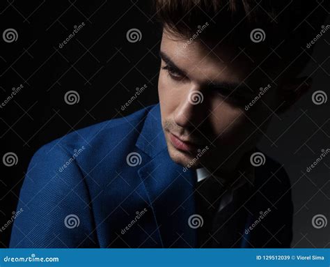 Close Up Of Stylish Man Looking Down To Side Stock Image Image Of