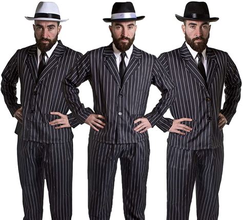 Mens Gangster Costume Adult Pinstripe Suit 1920s Fancy Dress Mafia