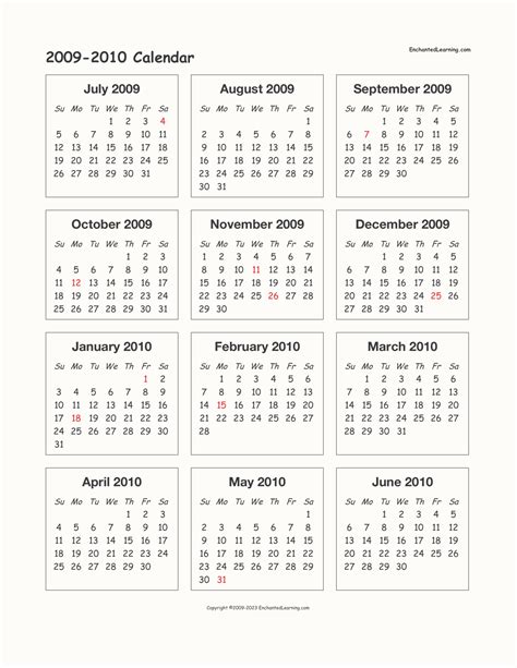 2009 2010 Printable Calendar