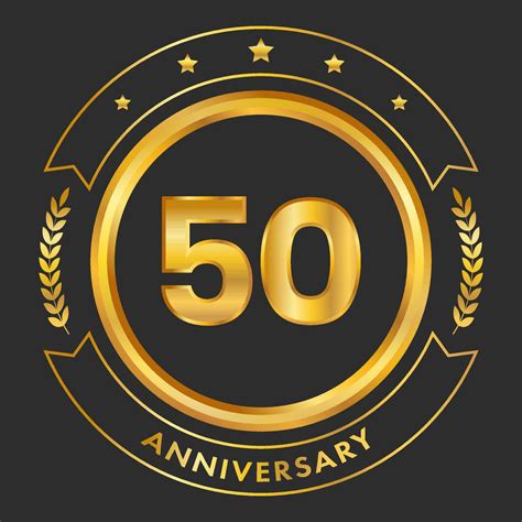 Golden 50th Anniversary Emblem Logo With Laurel Wreath On Black