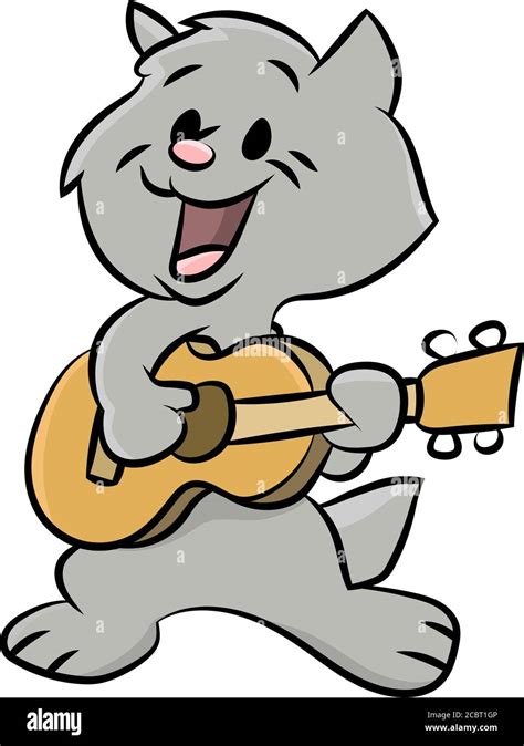 Lindo Gato De Dibujos Animados Tocando Guitarra Y Cantando Canciones