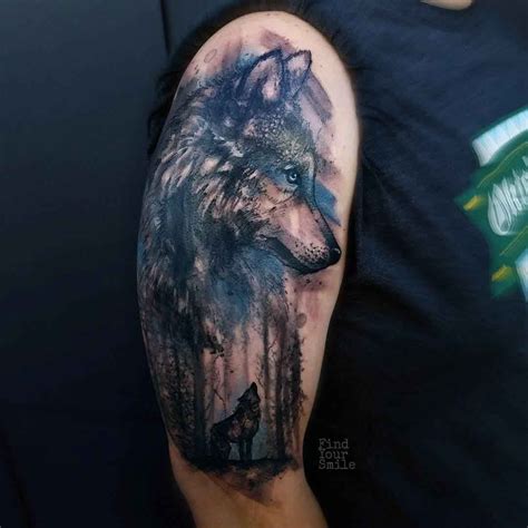Forest Woolf Tattoo On Shoulder Wolf Tattoos Watercolor