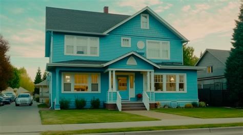 Premium Photo A Blue House Exterior Front Side Of An Amazing Skyblue