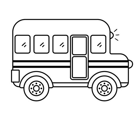 Vector Black And White School Bus Contour Back To School Educational