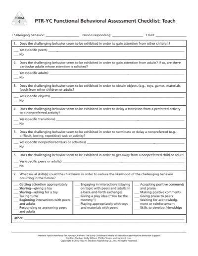 Functional Behavior Assessment Checklist Template Hot Sex Picture