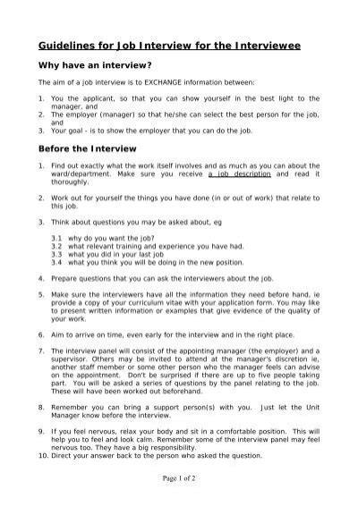 Guidelines For Job Interview For The Interviewee