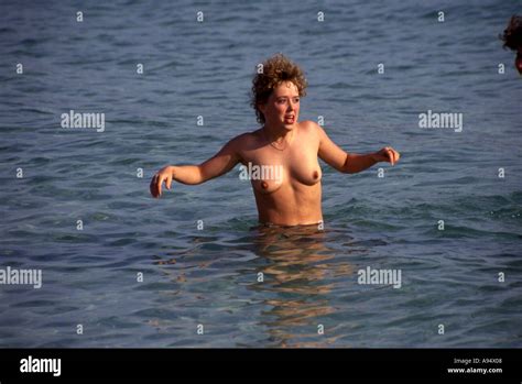 Girl Bathing Topless At Magalluf In Majorca Stock Photo Alamy