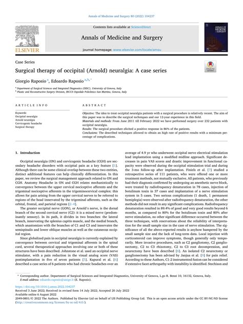 Pdf Surgical Therapy Of Occipital Arnold Neuralgia A Case Series