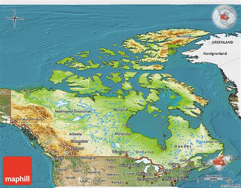 Physical 3d Map Of Canada Satellite Outside