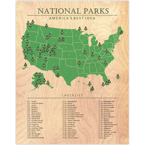 National Parks Map Checklist Wood Print With Images National Parks