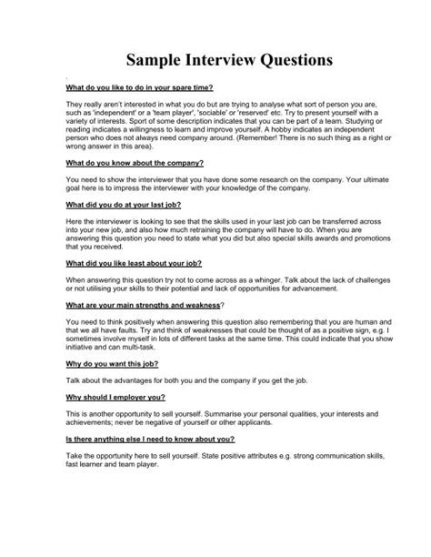 25 Printable Sample Interview Questions Forms And Templates Fillable