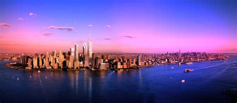 City Urban Cityscape Panoramas Sunset Manhattan New