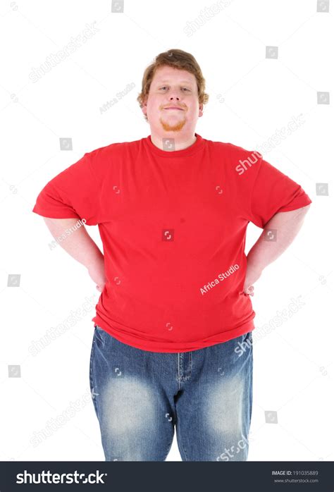 Fat Man Isolated On White Foto Stok 191035889 Shutterstock