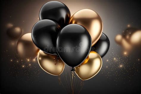 Gold And Black Metallic Helium Air Balloons Generative Ai Stock