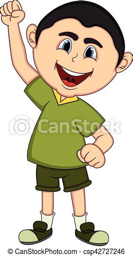 Boy Raised His Hand Cartoon Full Color Canstock