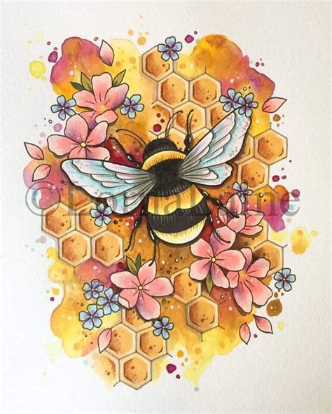 Bee Art Print Tattoo Print Cottagecore Print Bumblebee Etsy Bumble Bee Art Bee Art Bee