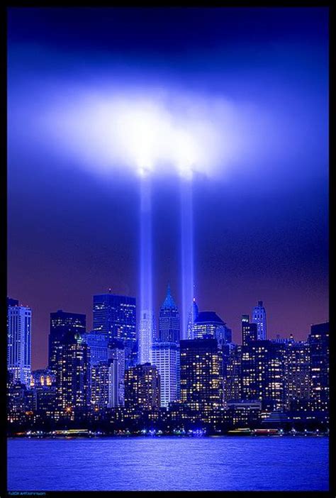 Memorial Twin Towers Of Light From The New Jersey Side