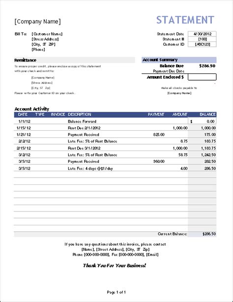 Bank Statement Excel Template