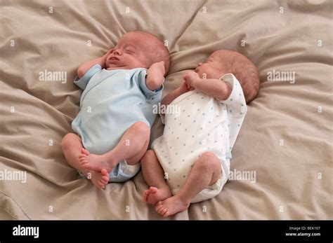 Premature Babies Identical Twin Boys 11 Weeks Old Stock Photo