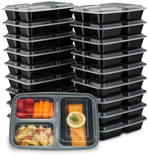 Ez Prepa [20 Pack] 32oz 3 Compartment Meal Prep Containers With Lids Bento Box Durable Bpa