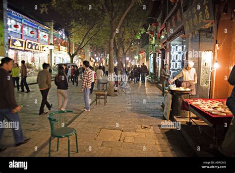 China Xian Night Scene Of Busy Street In The Muslim Quarter Of Old Xi